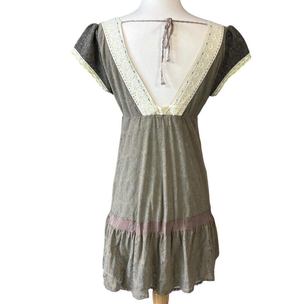 Free People Vintage Brown Lace Deep V Neckline Mini Dress - Picture 13 of 13